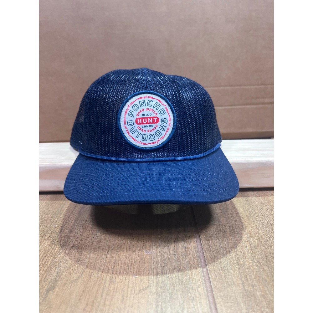 Poncho Outdoors Hunt Navy Blue Mesh‎ Back Snapback Trucker Hat Rope Cap